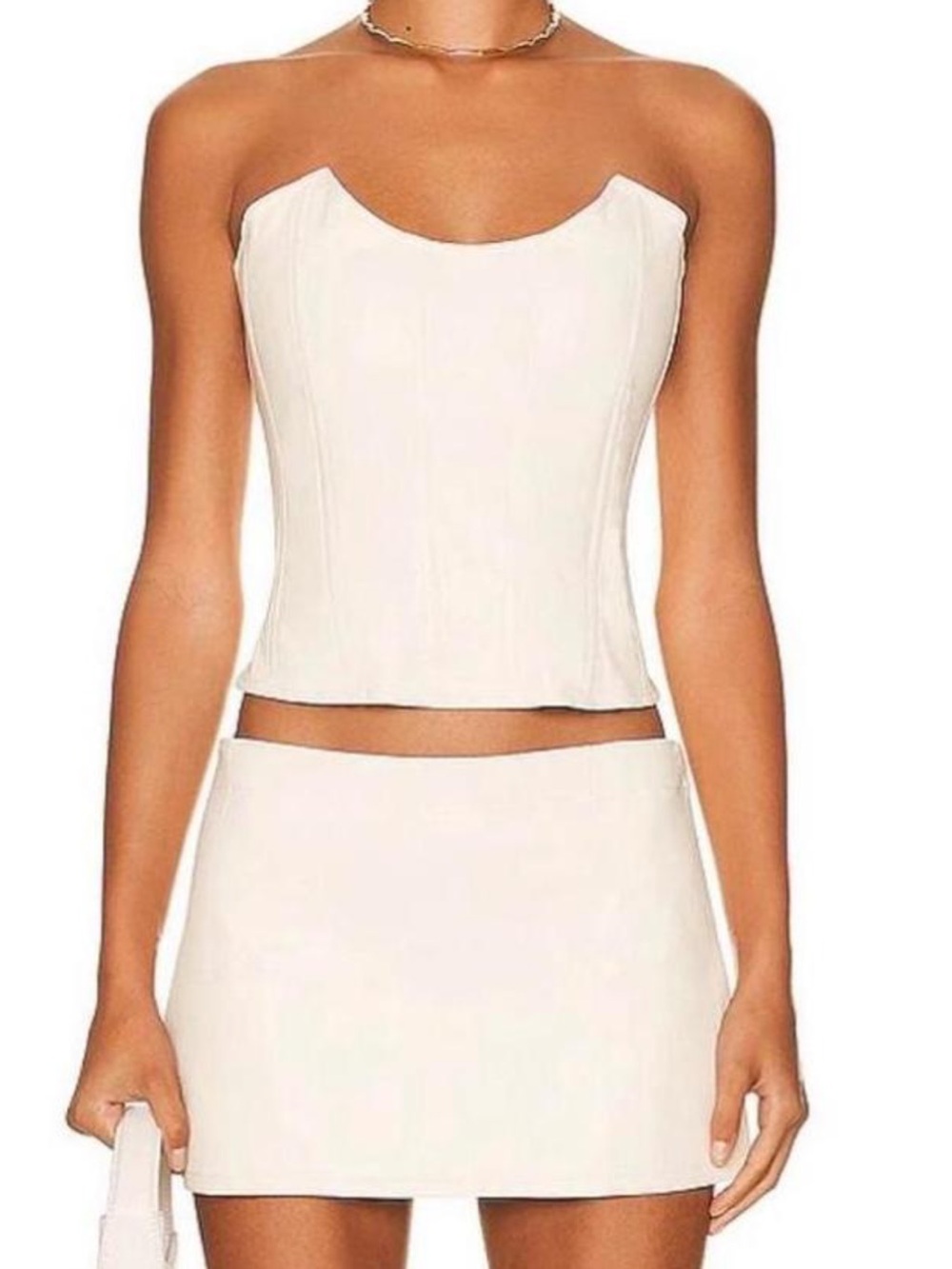 Miaou Ivory Faux Leather Corset Top & Mini Skirt Set XS